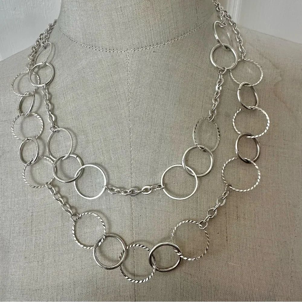 Elegant Silver double Chain circle Necklace